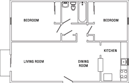 diagram of a two bedroom apartment at Surrey Gardens Apartments